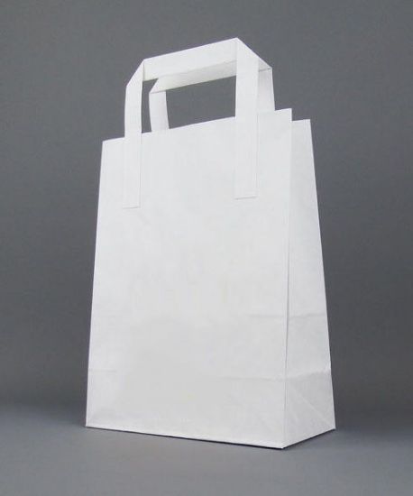 10 Small White SOS Kraft Takeaway Food Party Gift Paper Flat Handle Carrier Bags 