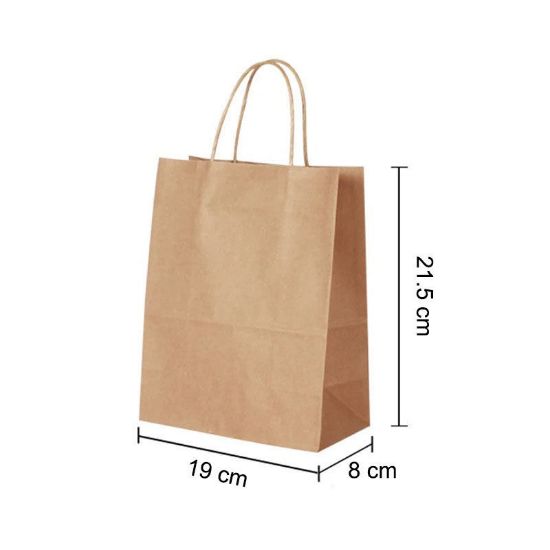 Brown Kraft paper bags with Twisted Handles - 19 x 21.5 x 8 cm