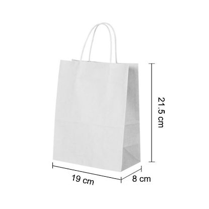 White Kraft paper bags with Twisted Handles - 19 x 21.5 x 8 cm