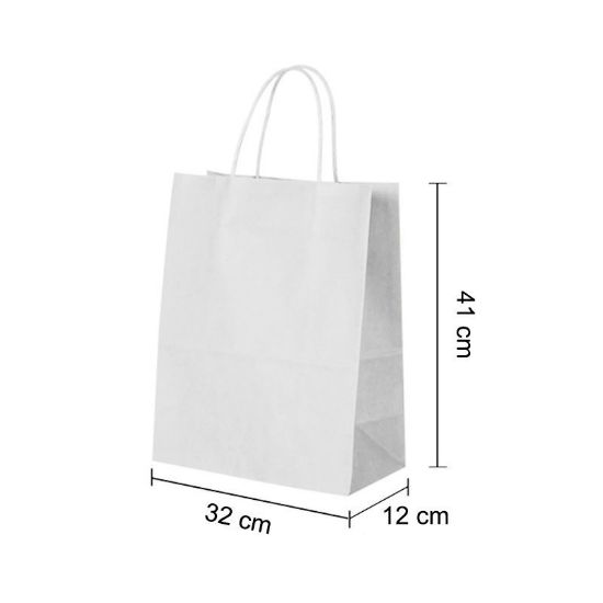 White Kraft paper bags with Twisted Handles - 32 x 41 x 12 cm