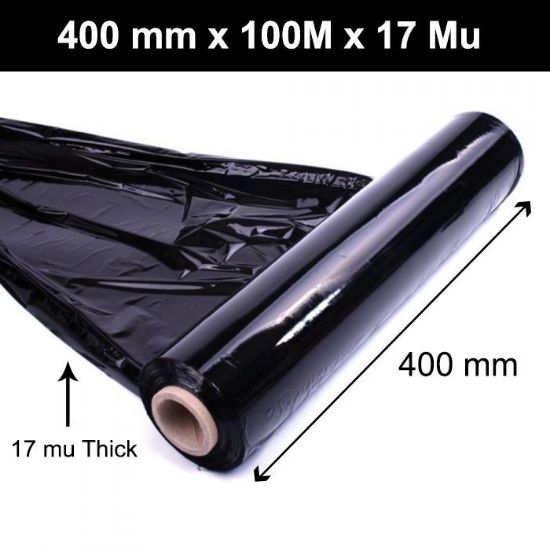 Black 400mmx100M 17Mu Pallet Wrap Rolls