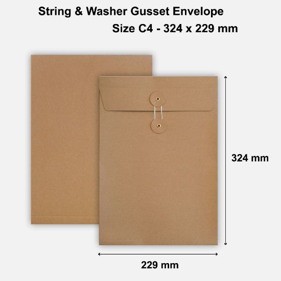 C4 Size String & Washer Envelopes Manilla With Gusset
