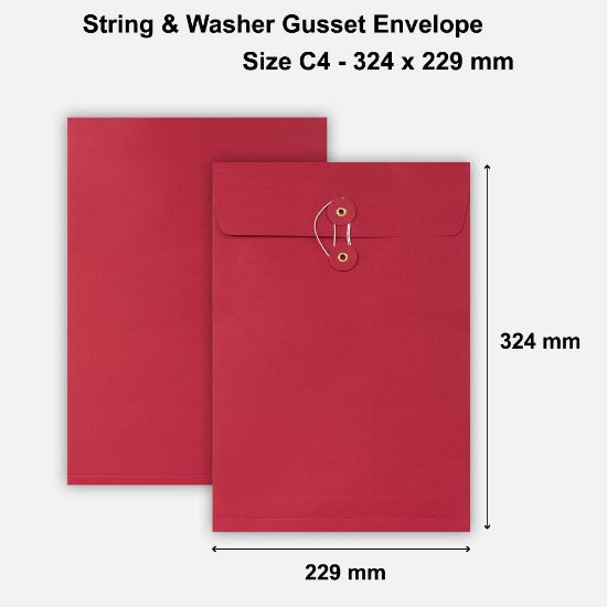 C4 Size String & Washer Envelopes Red With Gusset