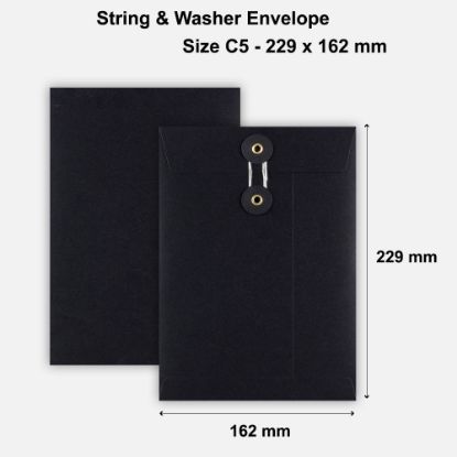 C5 Size String & Washer Envelopes Black Without Gusset