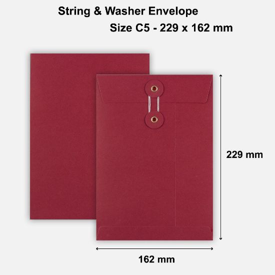 C5 Size String & Washer Envelopes Red Without Gusset