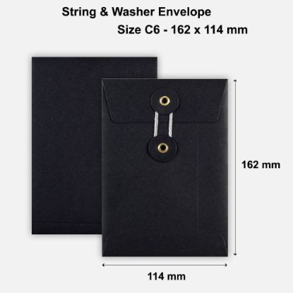 C6 Size String & Washer Envelopes Black Without Gusset