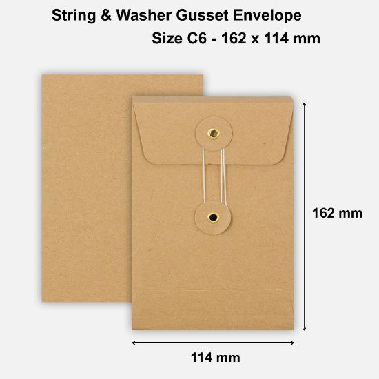 C6 Size String & Washer Envelopes Manilla With Gusset