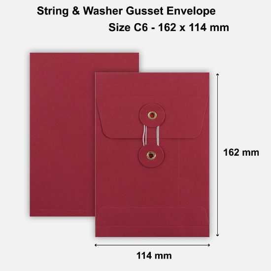 C6 Size String & Washer Envelopes Red With Gusset