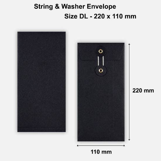 DL Size String & Washer Envelopes Black Without Gusset