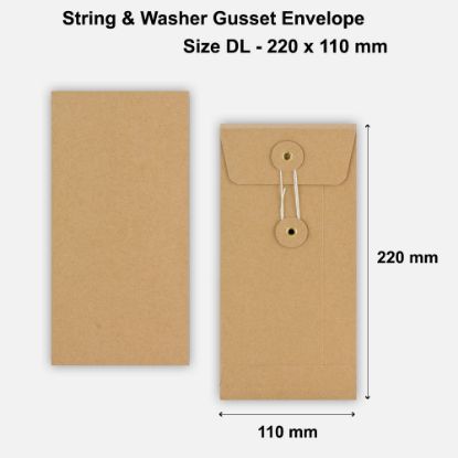 DL Size String & Washer Envelopes Manilla With Gusset