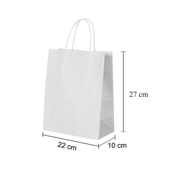 White Kraft paper bags with Twisted Handles - 22 x 27 x 10 cm