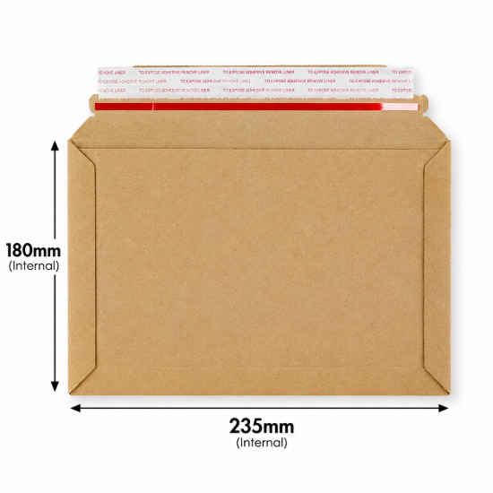 180 x 235mm Brown Rigid Cardboard Book Mailer with Peel & Seal Closure – Internal Dimensions