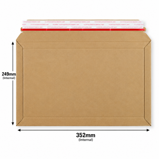 249 x 352mm Brown Rigid Cardboard Book Mailer with Peel & Seal Closure – Internal Dimensions