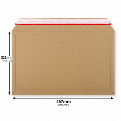 321 x 467mm Brown Rigid Cardboard Book Mailer with Peel & Seal Closure – Internal Dimensions